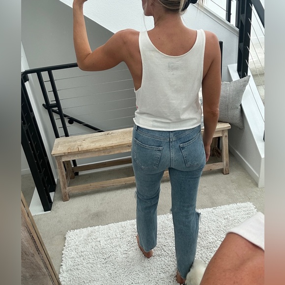 American flag cut off crop top red white & blue casual holiday summer beach M - Picture 7 of 12